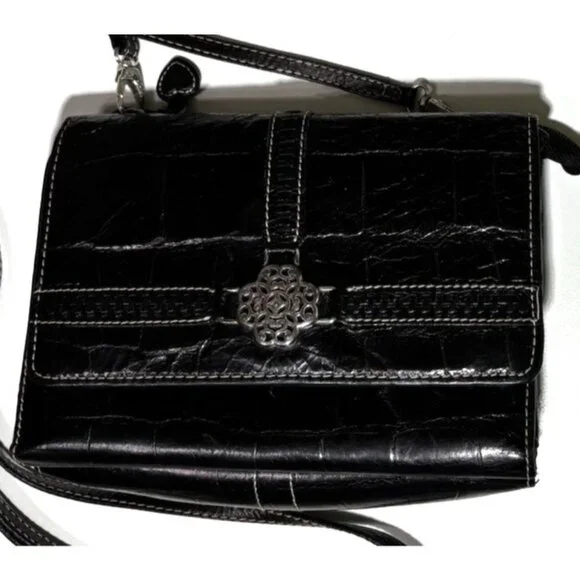 Brighton Small Crossbody Purse Bag Clutch Pebbled Black Crocodile Embossed - Picture 2 of 10